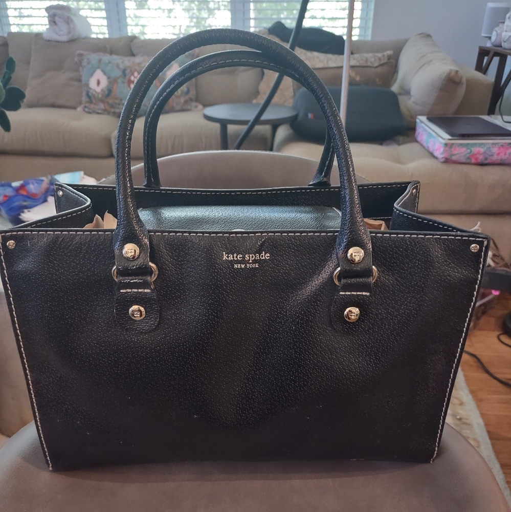 Vintage Kate Spade Black Leather Tote Handbag